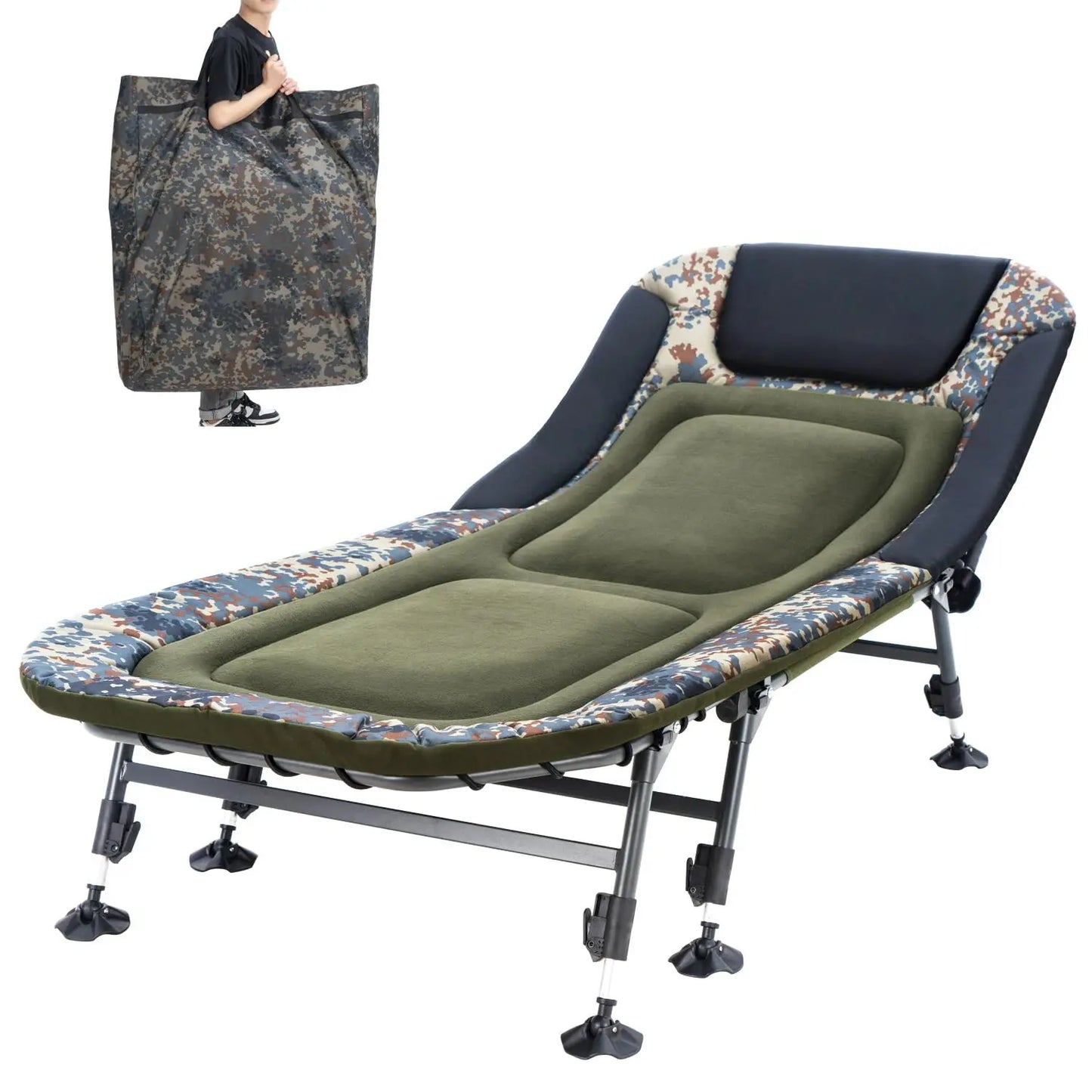Portable Camping Cot For Adults Heavy Duty Folding Bed With Padded Cushion