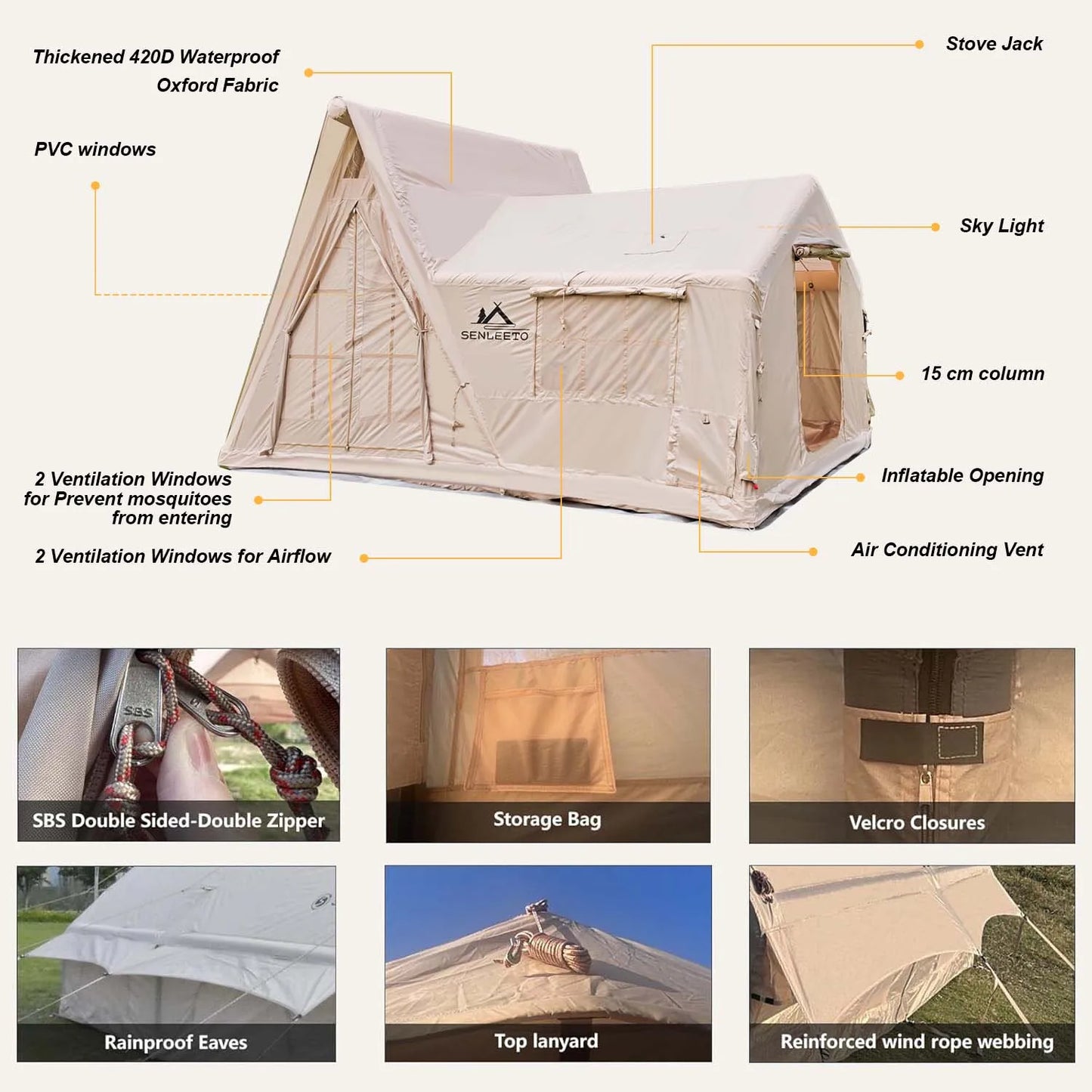 Senleeto Inflatable Tent For Camping Quick Setup Cabin Shelter