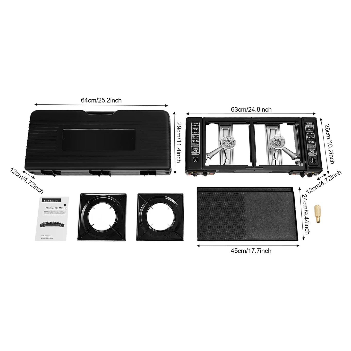 2 Burner 2500W Portable Camping Stove With Baking Tray And Case Butane Or LPG