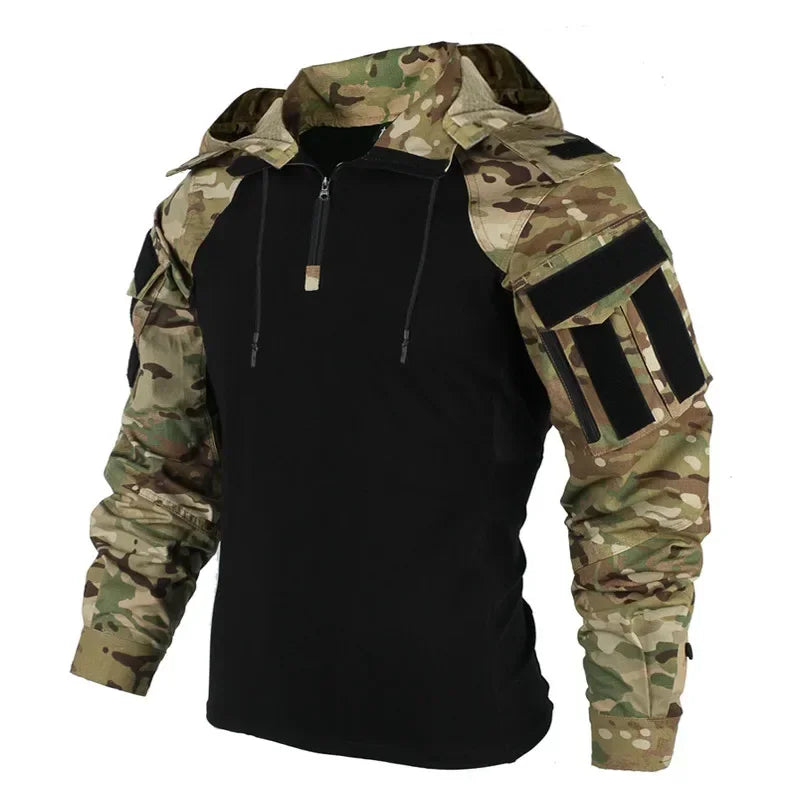 AUKUPKEECN Outdoor Camo Tactical Hooded Shirt for Men