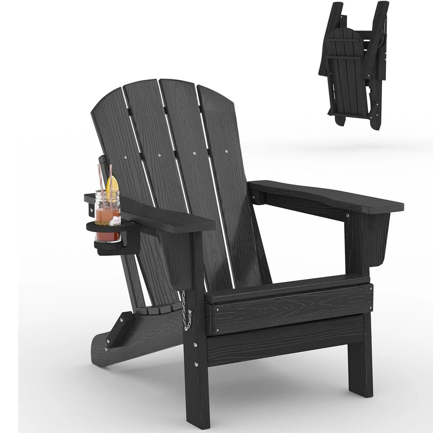 HiMISS All-Weather Folding Adirondack Chair With Cup Holder
