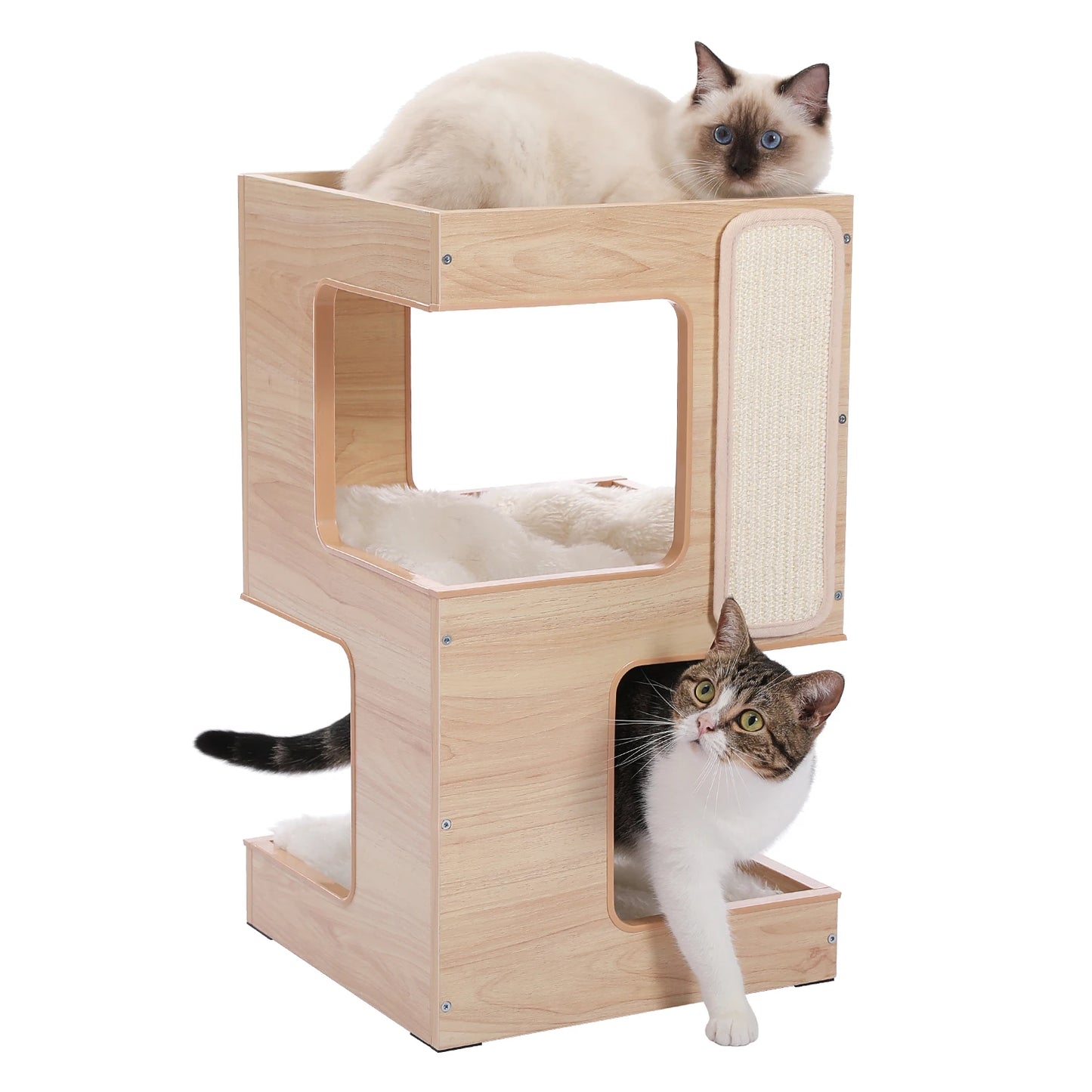 PAWZ Road Wooden Cat Condo House with Soft Mats And Scratcher