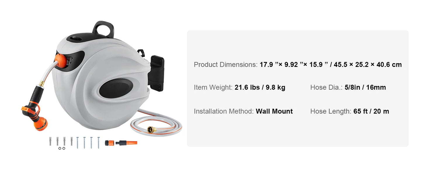 SucceBuy Retractable Hose Reel With 180 Degree Swivel Wall Mount