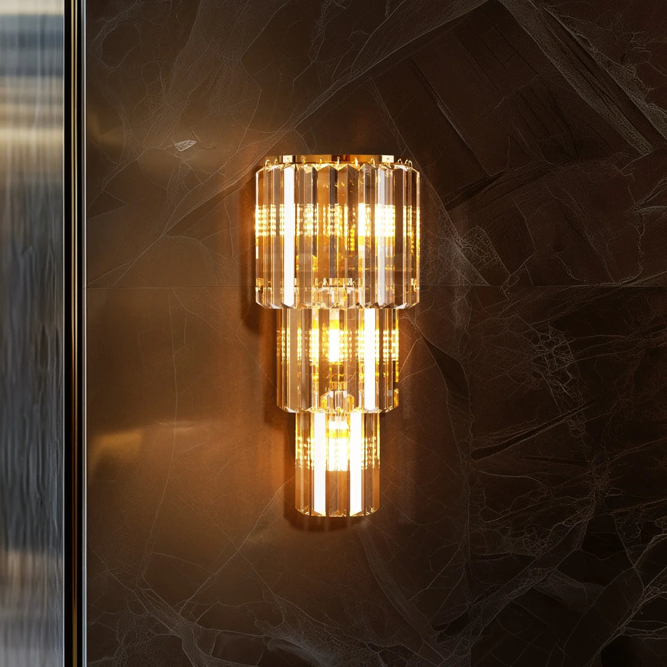Modern Crystal Wall Lamp 3-Layer Sconce Light E14 LED