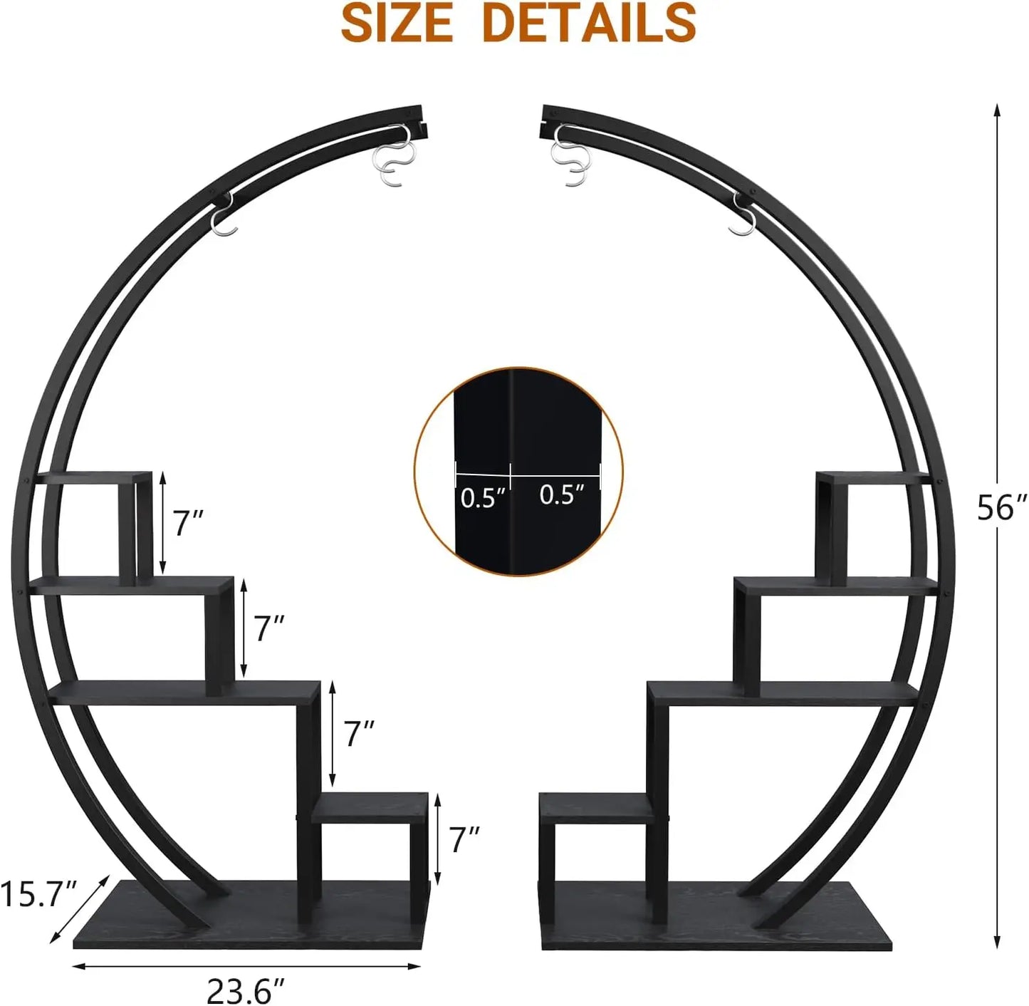TWISTER.CK 2 Pack 5Tier Metal Plant Stand Half Moon Shelf