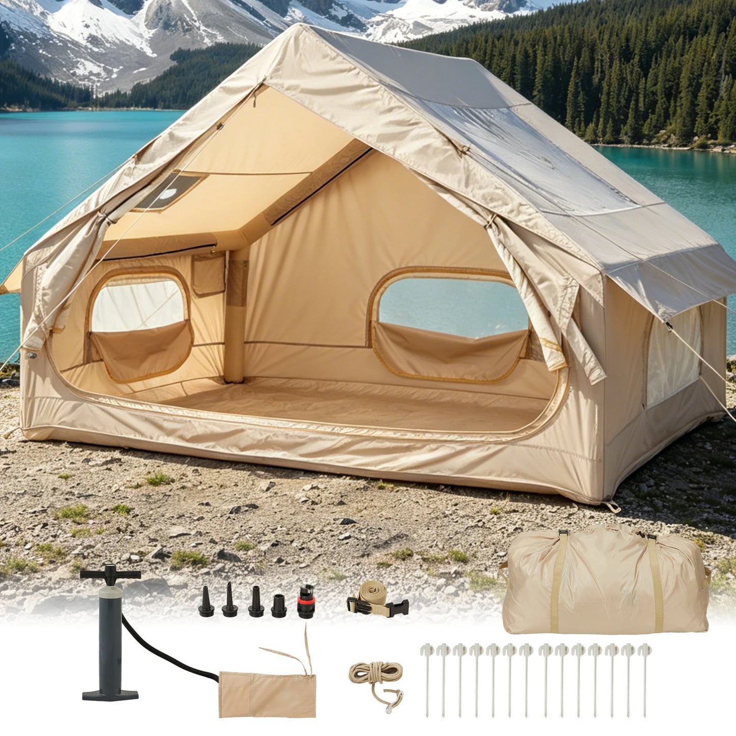 Spacious Waterproof Inflatable Camping Tent For Family Outdoor Shelter