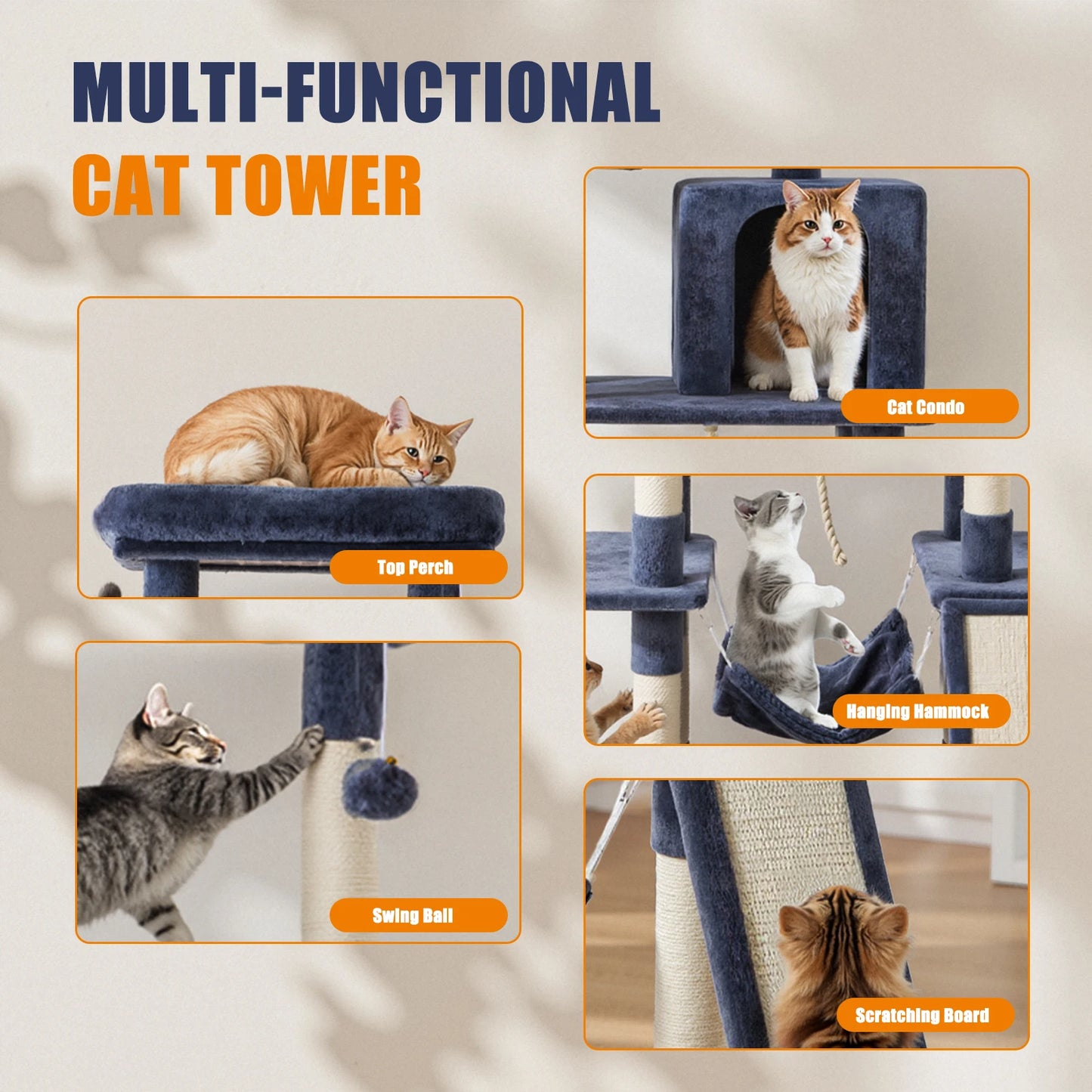 JHK Cat Tree Tall Multi Cat Climbing Tower