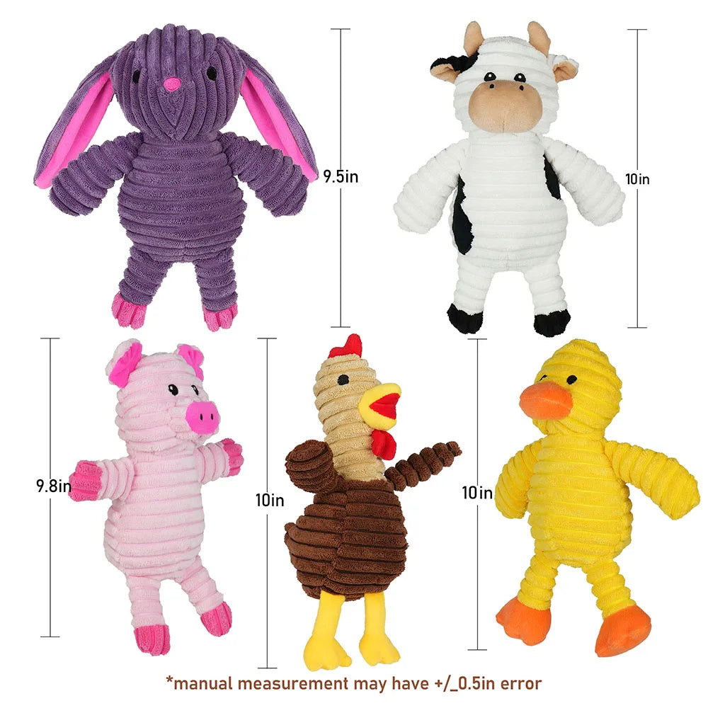Five Pack Plush Dog Toys Squeaky Assorted Bundle For Dogs