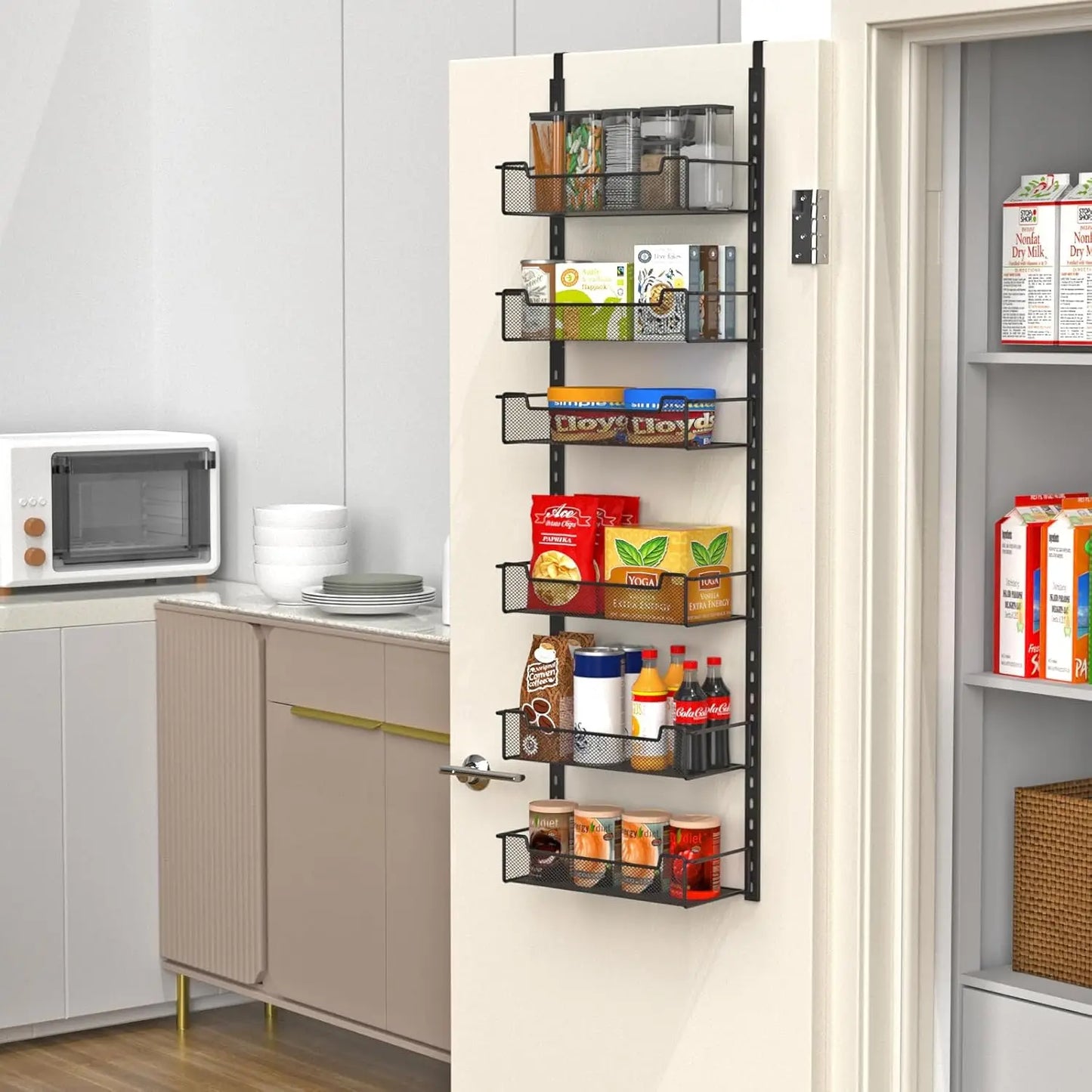 Over The Door Pantry Organizer Six Tier Adjustable Basket