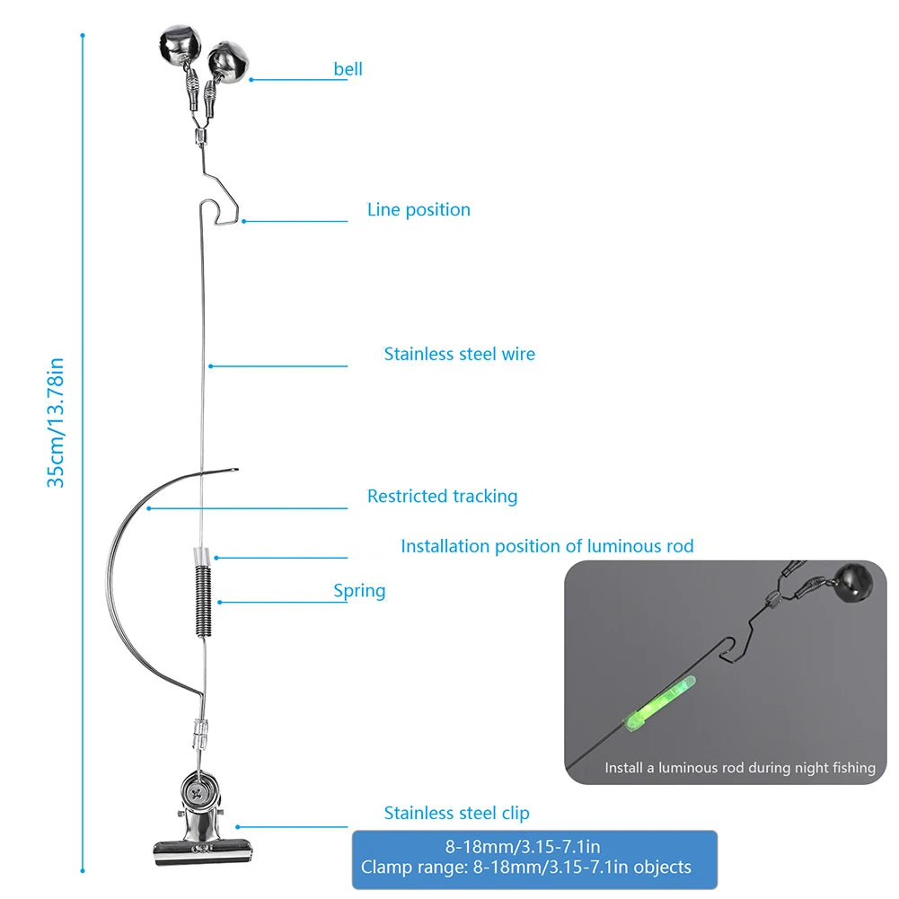 JOCESTYLE Fishing Rod Bite Alarm Stainless Steel Night Bell