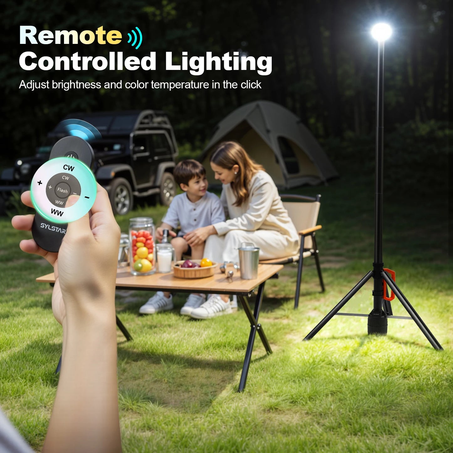 360 Degree Rechargeable Work Light With Remote Control Telescopic