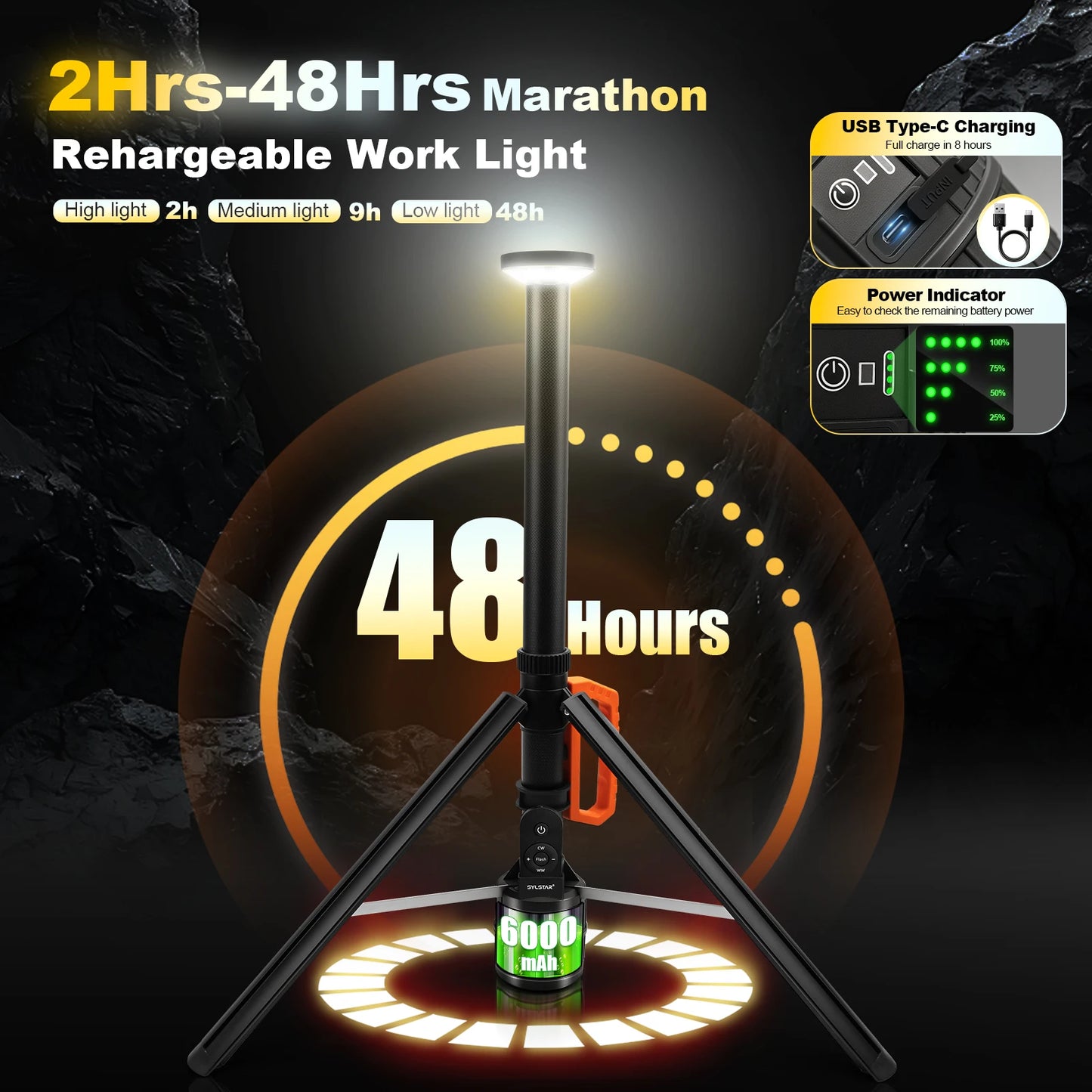 360 Degree Rechargeable Work Light With Remote Control Telescopic