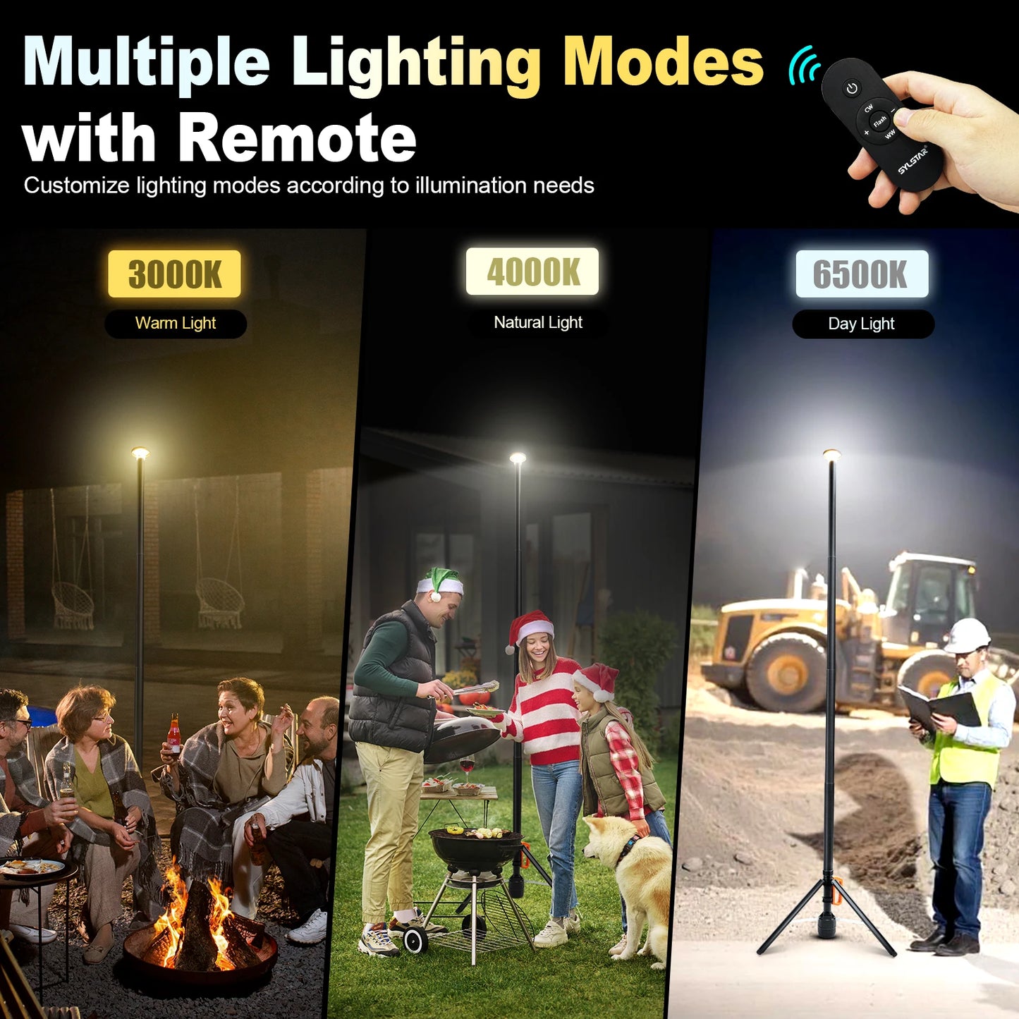 360 Degree Rechargeable Work Light With Remote Control Telescopic