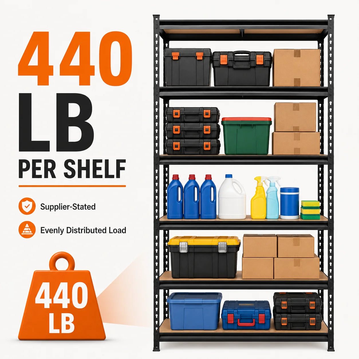 Five-Tier Garage Shelving Unit With Steel Rack MDF Boards