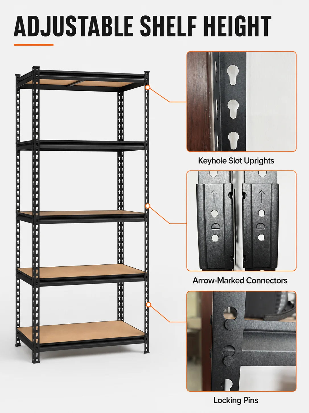Five-Tier Garage Shelving Unit With Steel Rack MDF Boards