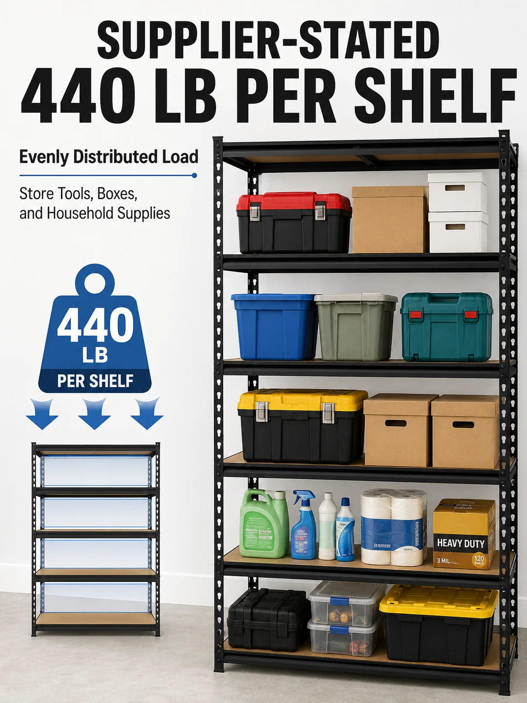 Five-Tier Garage Shelving Unit With Steel Rack MDF Boards