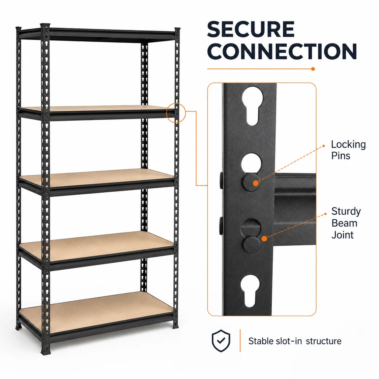 Five-Tier Garage Shelving Unit With Steel Rack MDF Boards