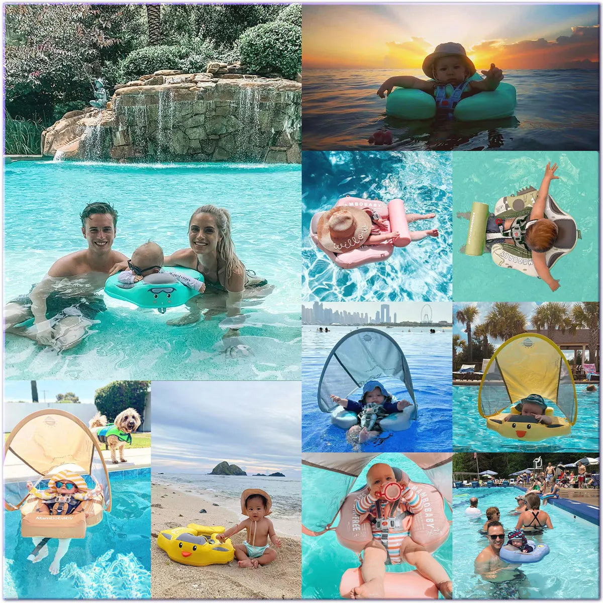 Mambobaby Non-Inflatable Safe Solid Core Baby Swimming Buoy Canopy