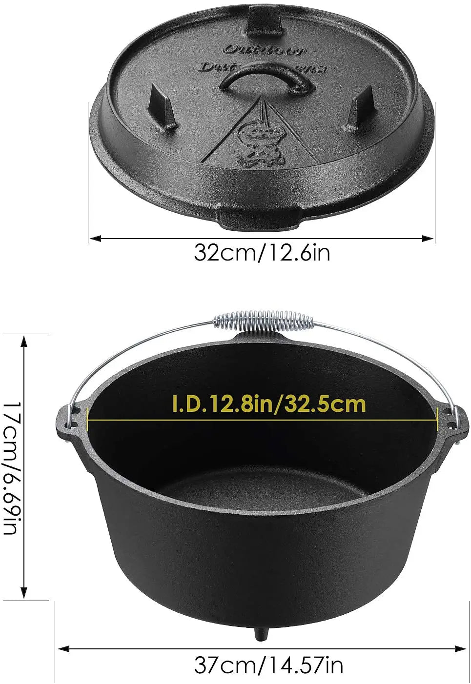 Cast Iron Dutch Oven For Outdoor Cooking And Camping