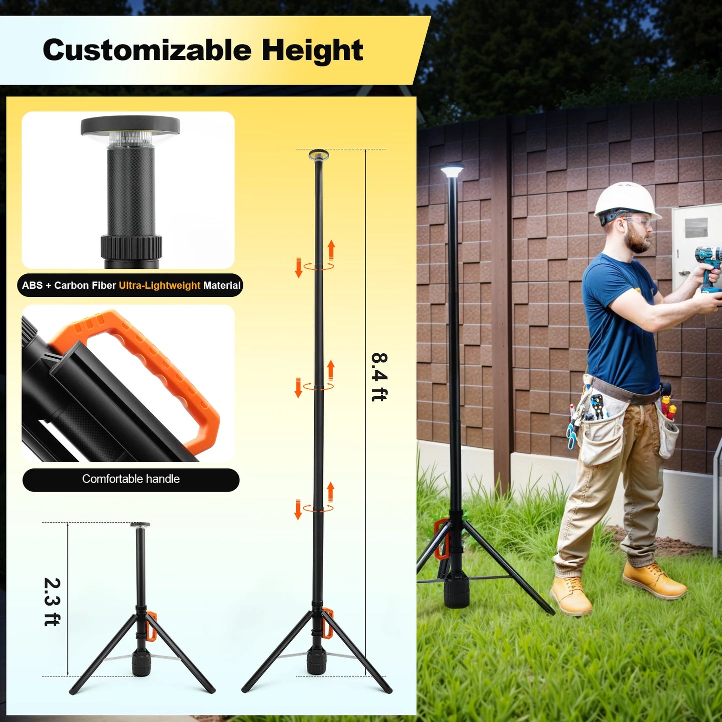 360 Degree Rechargeable Work Light With Remote Control Telescopic