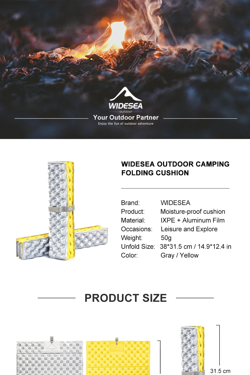 Widesea Outdoor Foldable Camping Mat Seat Ultralight Cushion