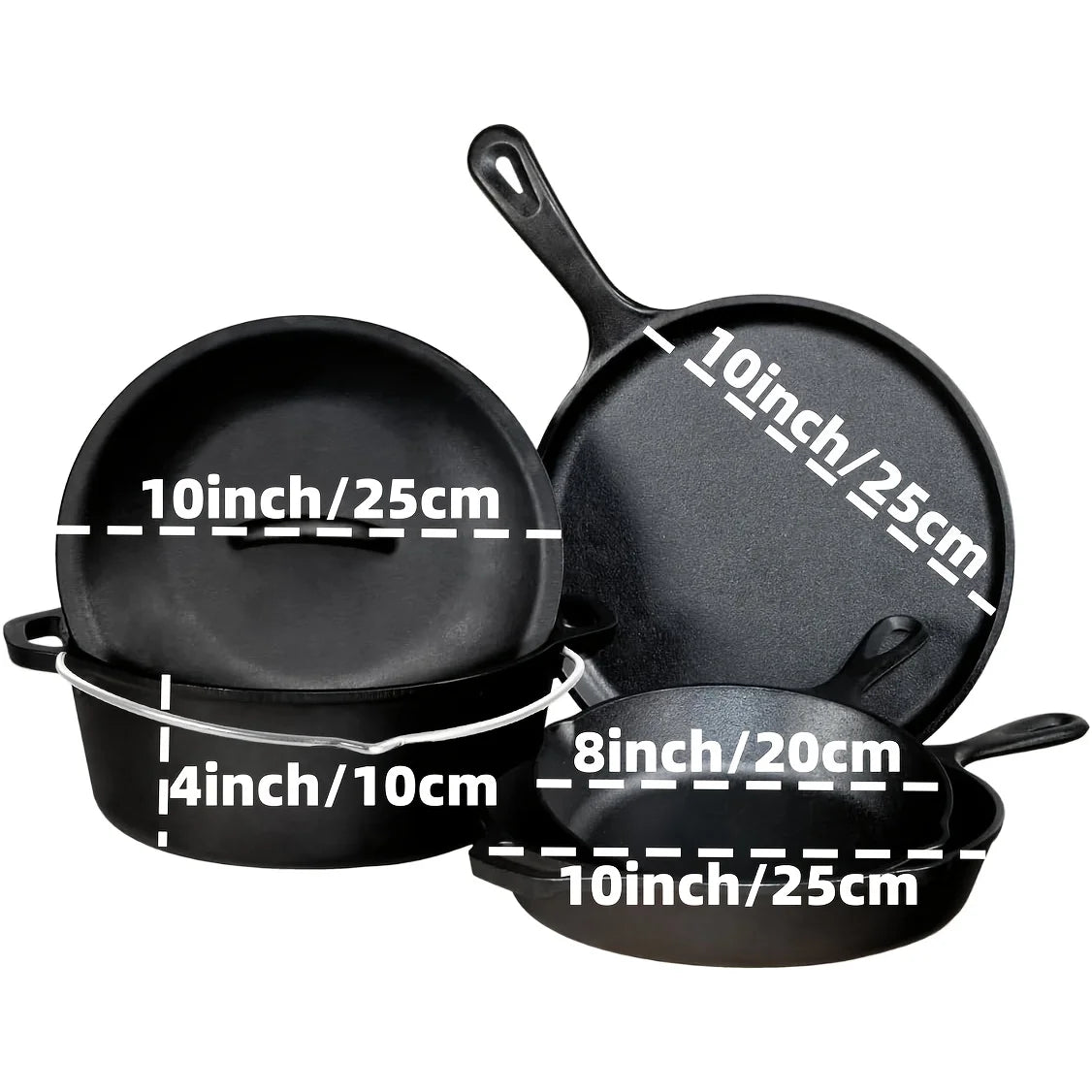 AEDG Cast Iron Skillet Set Preseasoned Heavy Duty Pans
