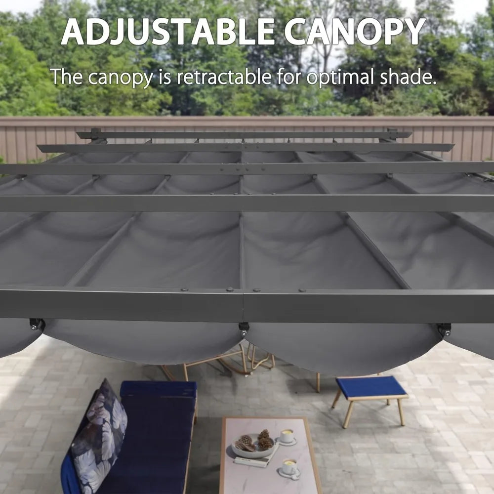 Outdoor Pergola With Retractable Canopy Aluminum Shelter