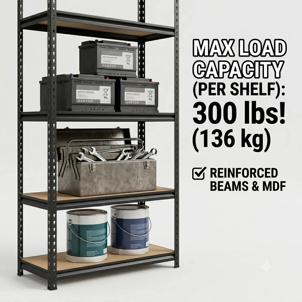 Five-Tier Garage Shelving Unit With Steel Rack MDF Boards