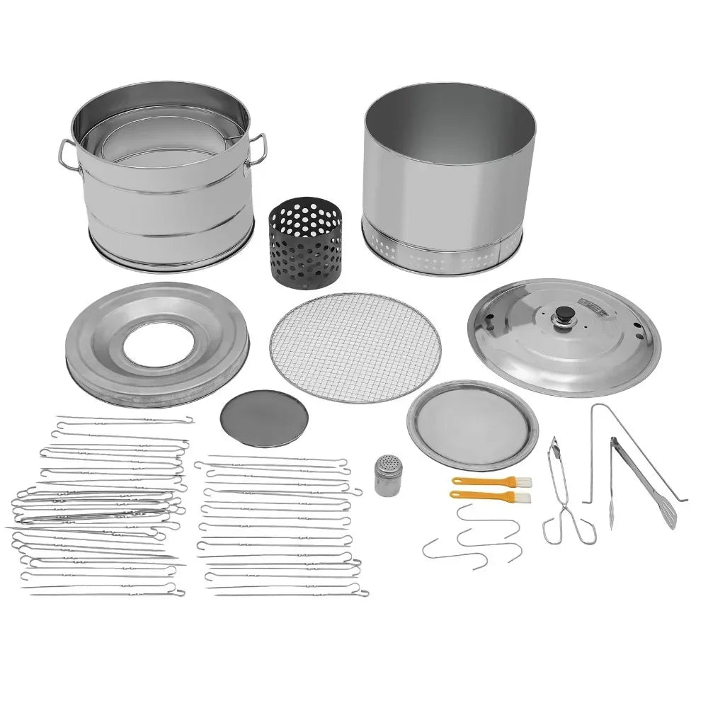Smokeless Charcoal Grill 360 Stainless Steel BBQ Barrel With Skewers