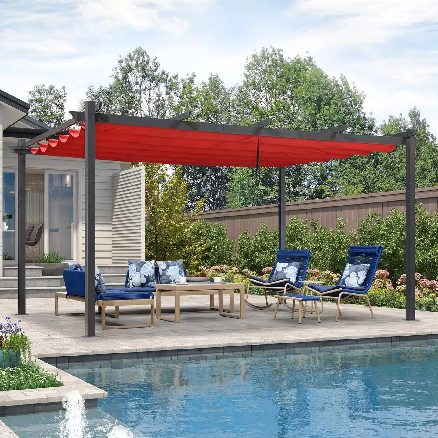 Outdoor Pergola With Retractable Canopy Aluminum Shelter