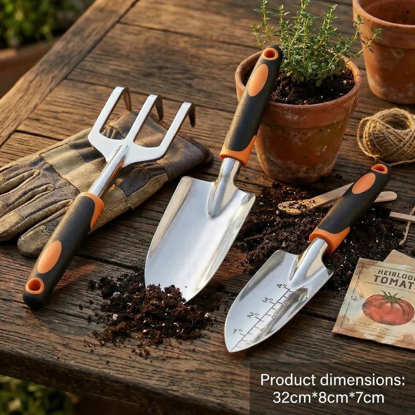 Stainless Steel Gardening Tools Set Three Piece With Ergonomic Handles
