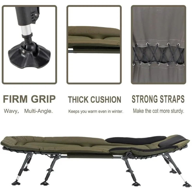 Portable Camping Cot For Adults Heavy Duty Folding Bed With Padded Cushion