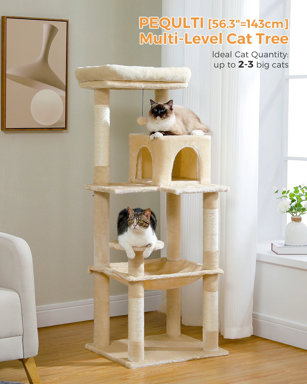 PawZ Road 5 Tier Indoor Cat Tree With Hammock