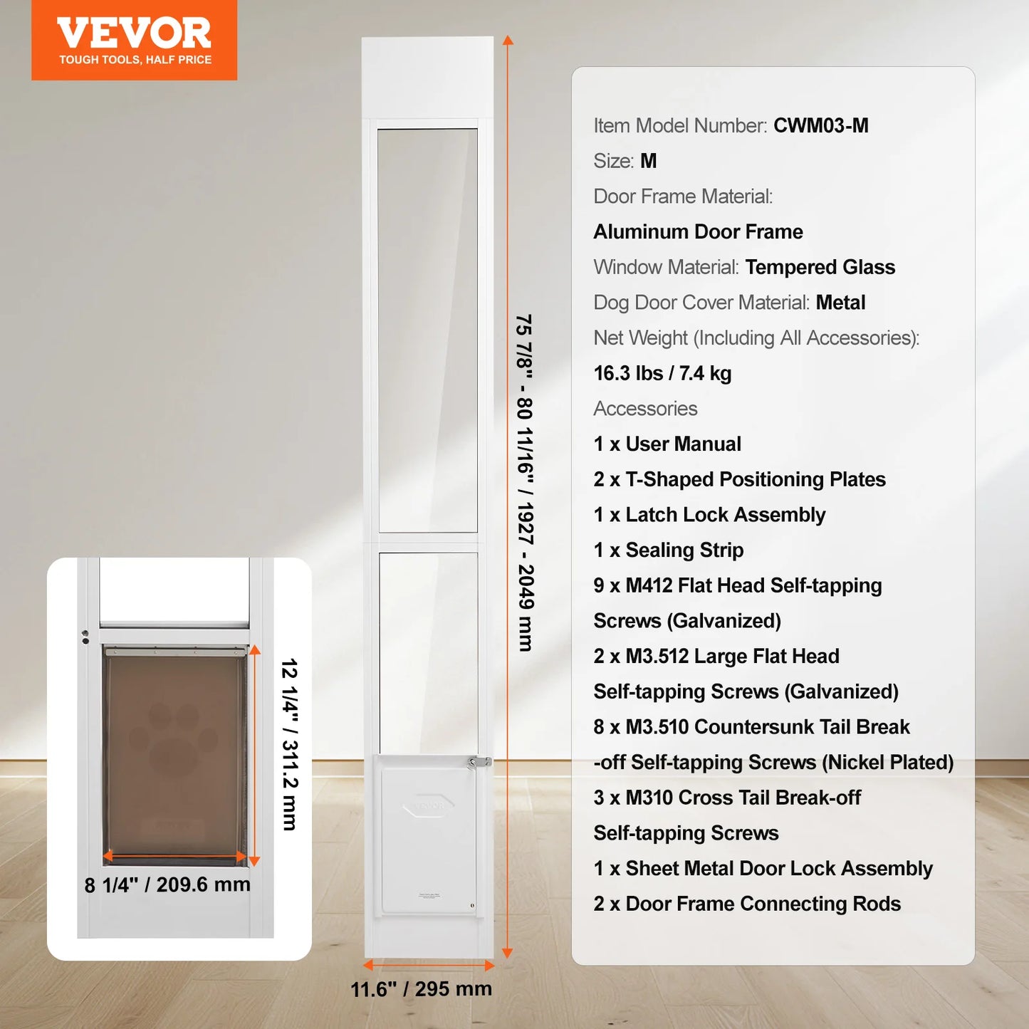 Dog Door Sliding Glass Door With Adjustable Height Aluminum Frame