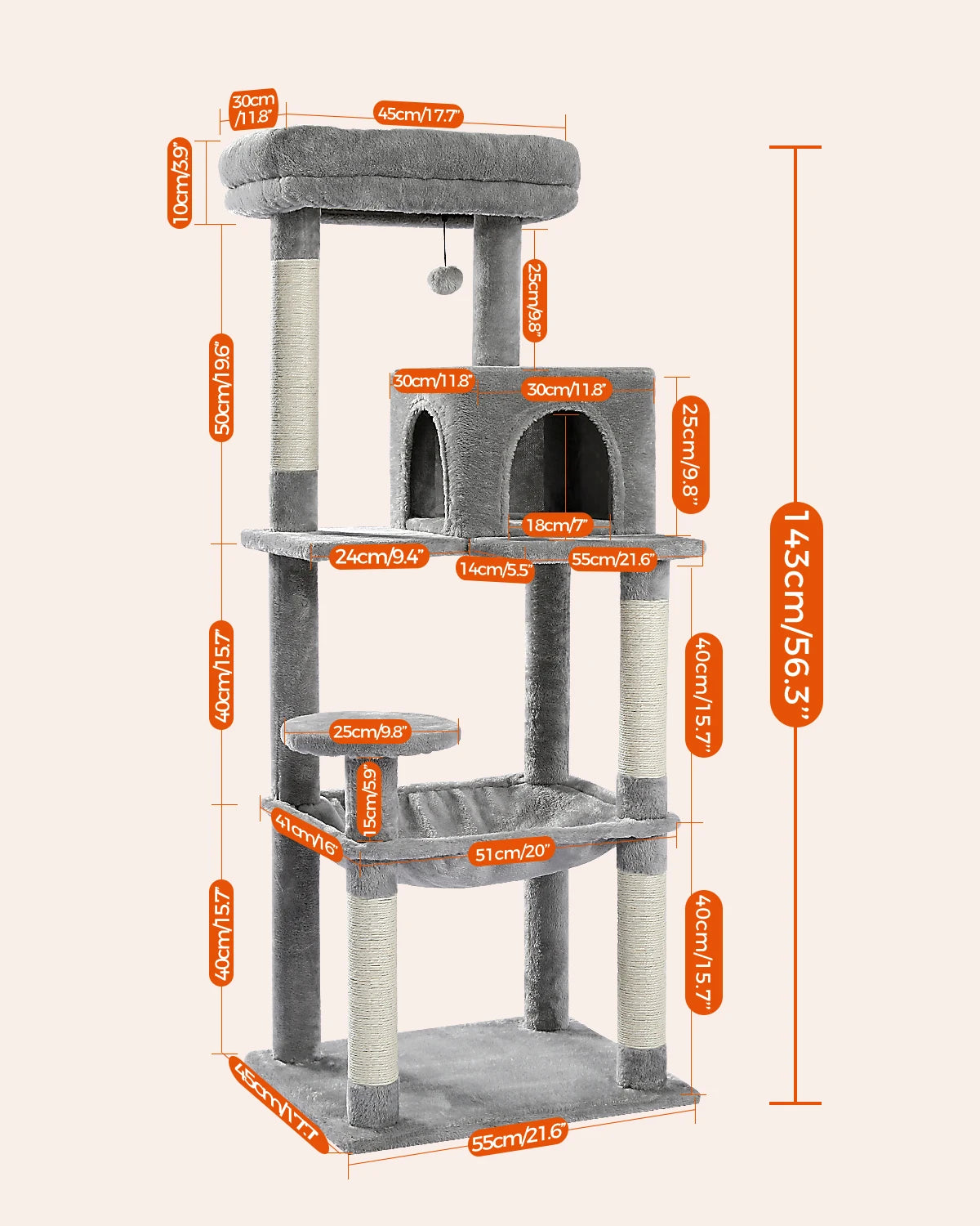PawZ Road 5 Tier Indoor Cat Tree With Hammock