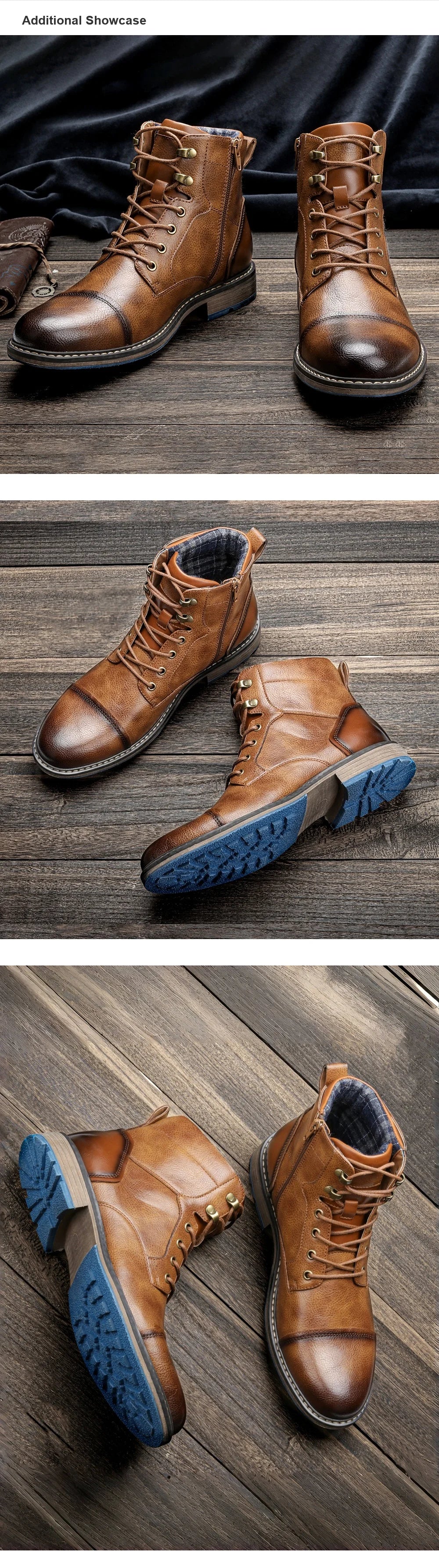 Classic Men's Spring Leather Ankle Boots With Zipper And Metal Decoration