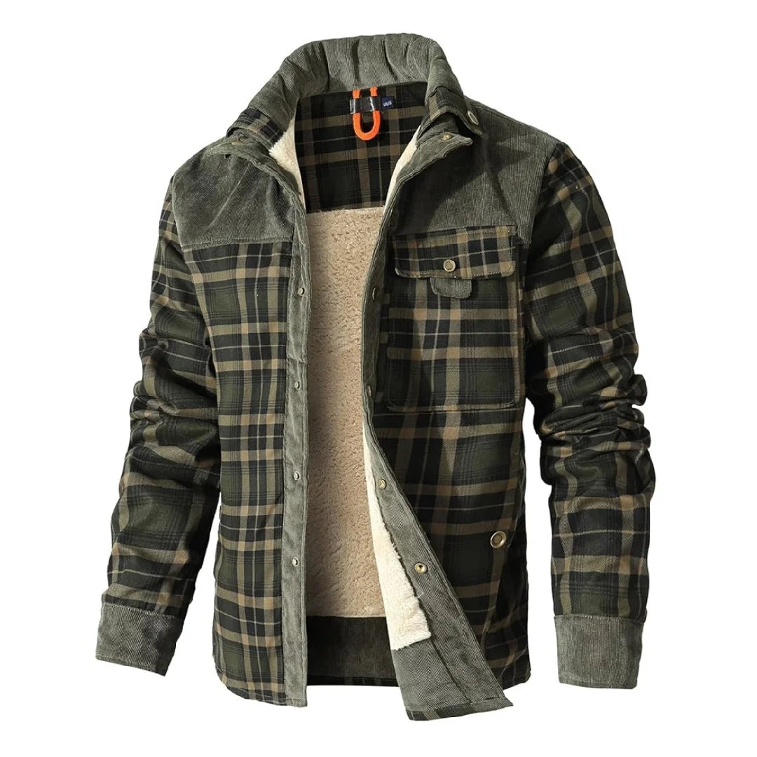 Winter Windproof Bomber Jacket for Men Plaid Sherpa Lined Flannel