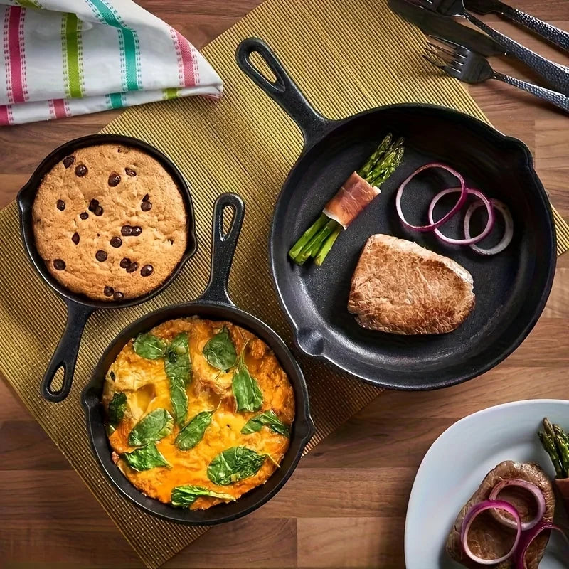Cast Iron Skillet Set Induction Safe Uncoated Frying Pans