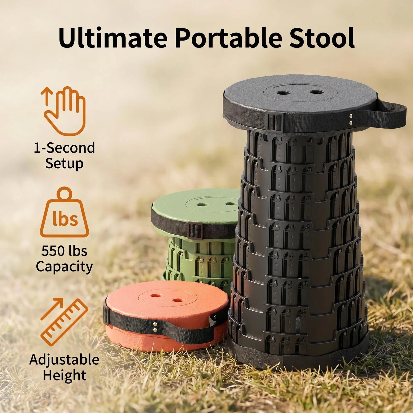 Adjustable Collapsible Camping Stool Portable Retractable Seat For Outdoors