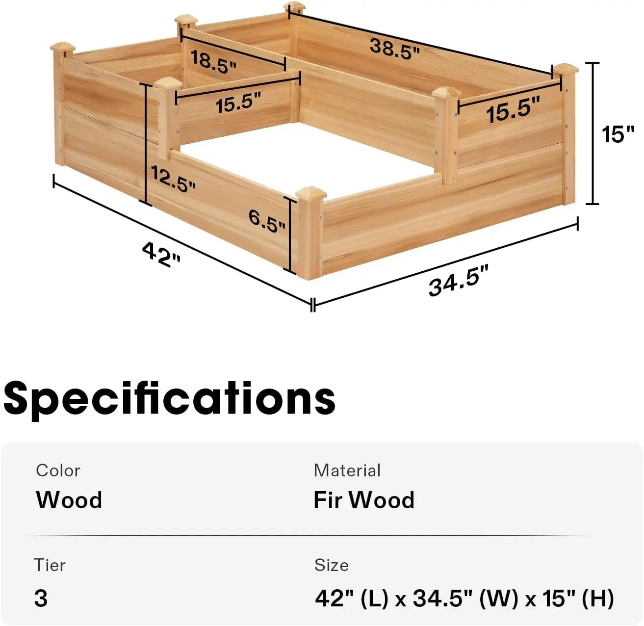 Three-Tier Wooden Raised Garden Bed Planter Box For Outdoors