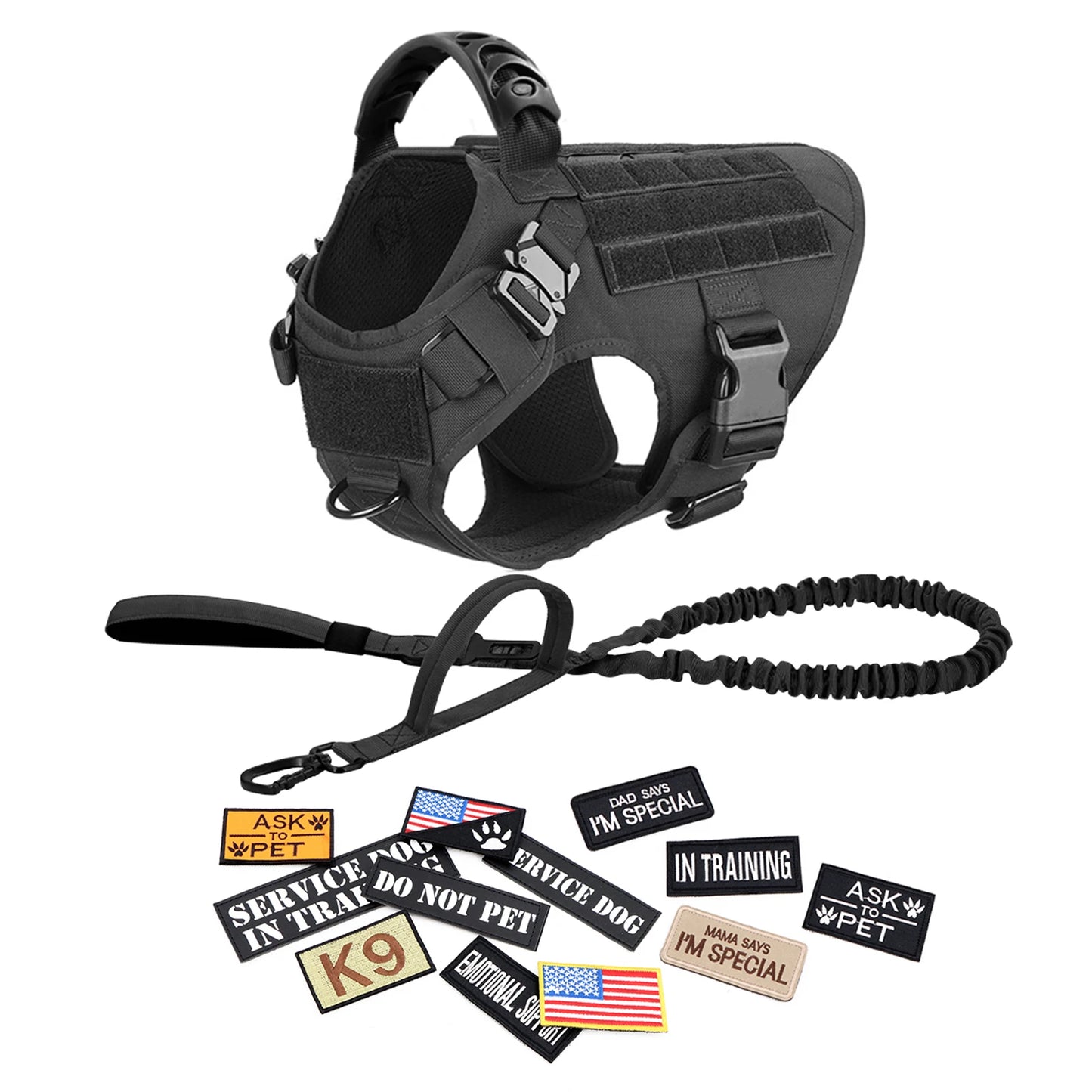 PETRAVELCN Military Large Dog Harness Vest Set for Malinois Training