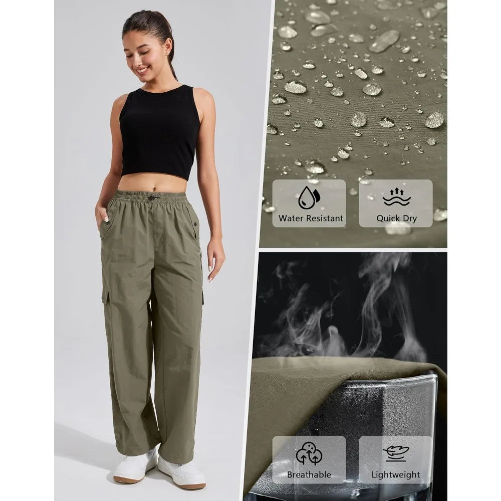 Pioneer Camp Womens Parachute Cargo Hiking Pants Quick Dry Baggy