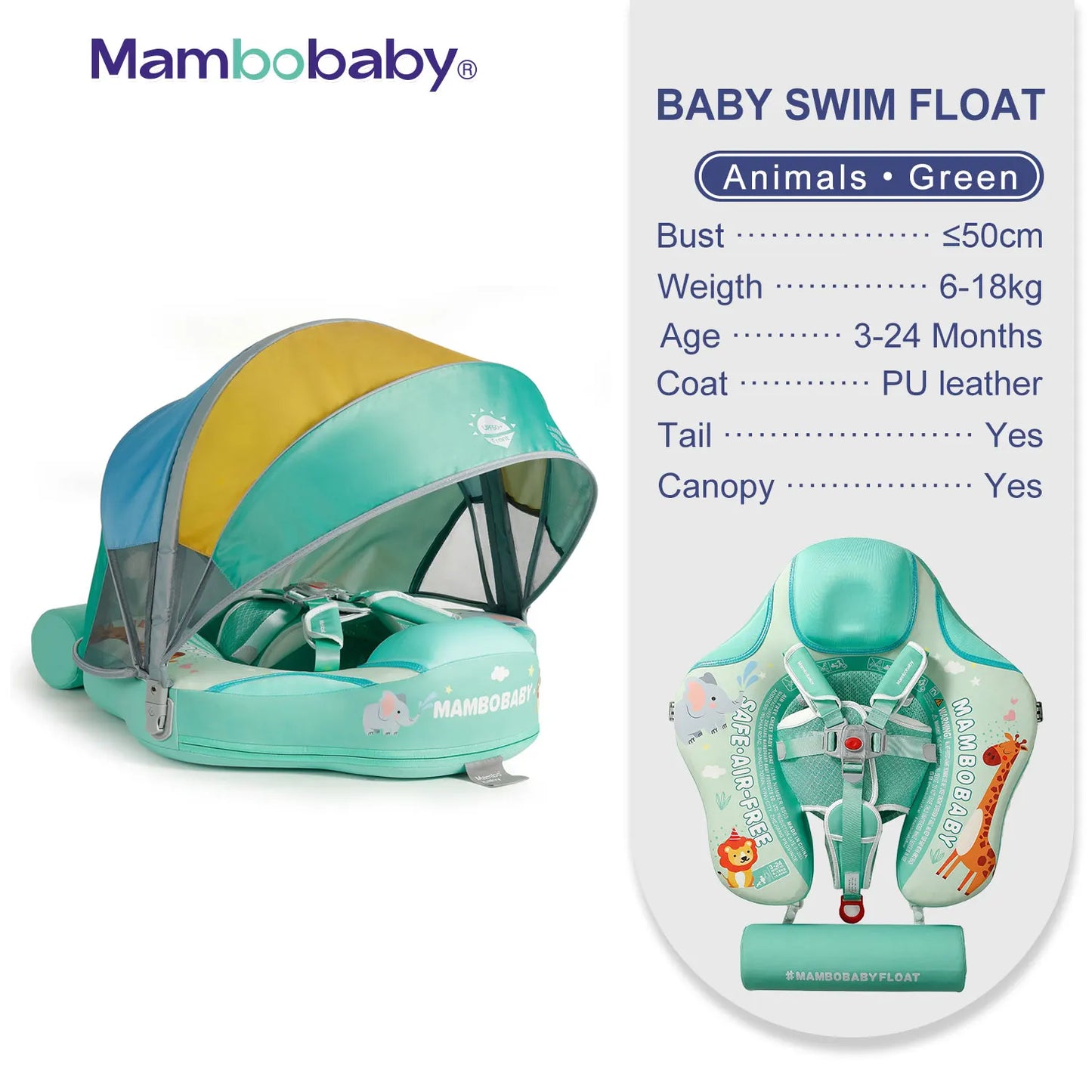 Mambobaby Non-Inflatable Safe Solid Core Baby Swimming Buoy Canopy