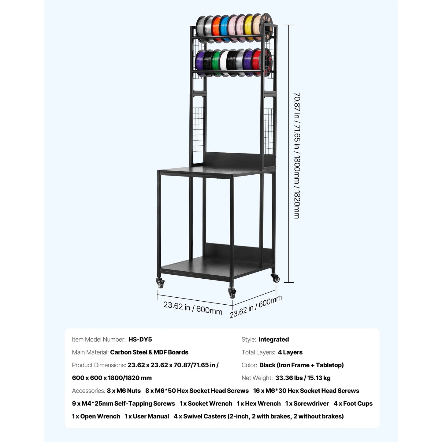SucceBuy 4 Tier 3D Printer Filament Storage Rack With Wheels