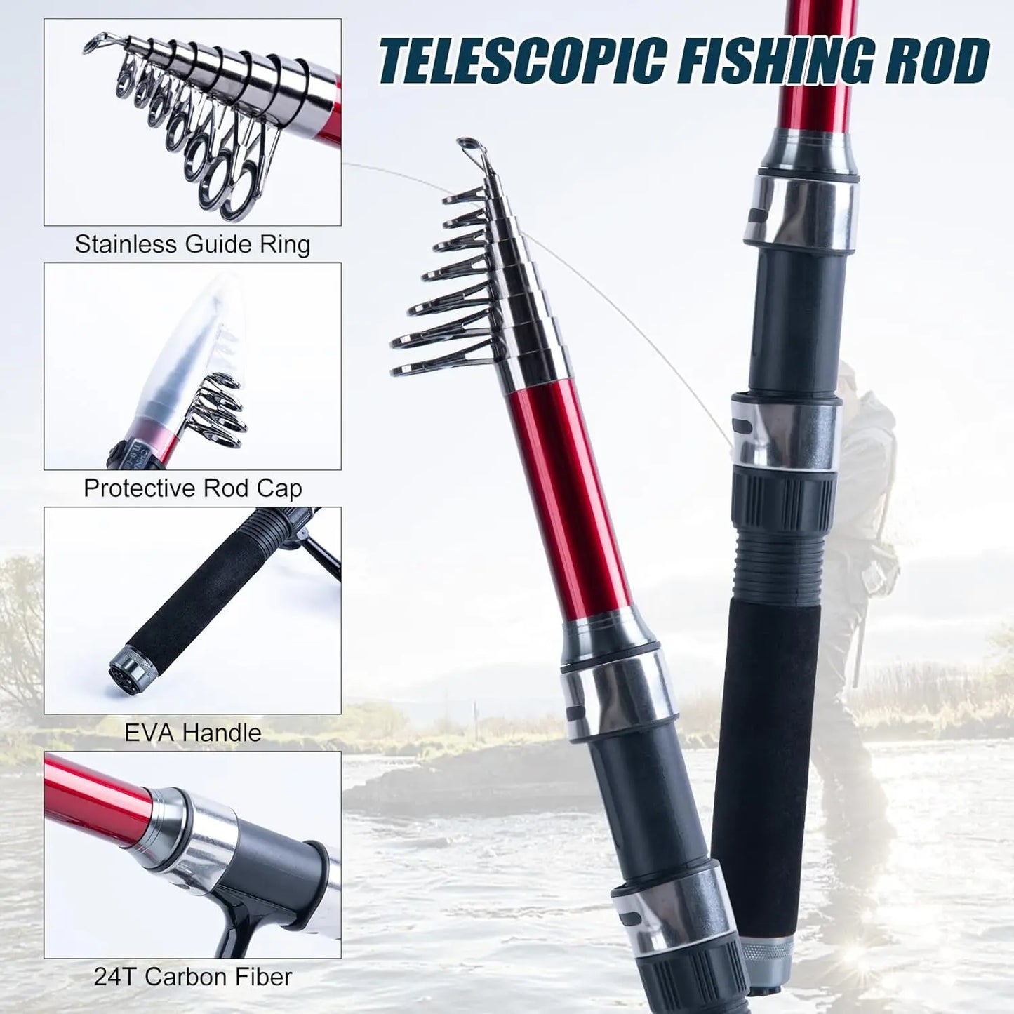 Telescopic Rod And Reel Combo Kit With Carrier Bag