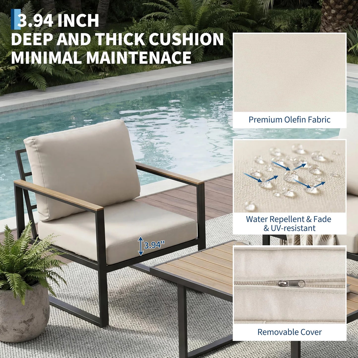 HobbyLane Modern 4 Piece Patio Furniture Set With Coffee Table