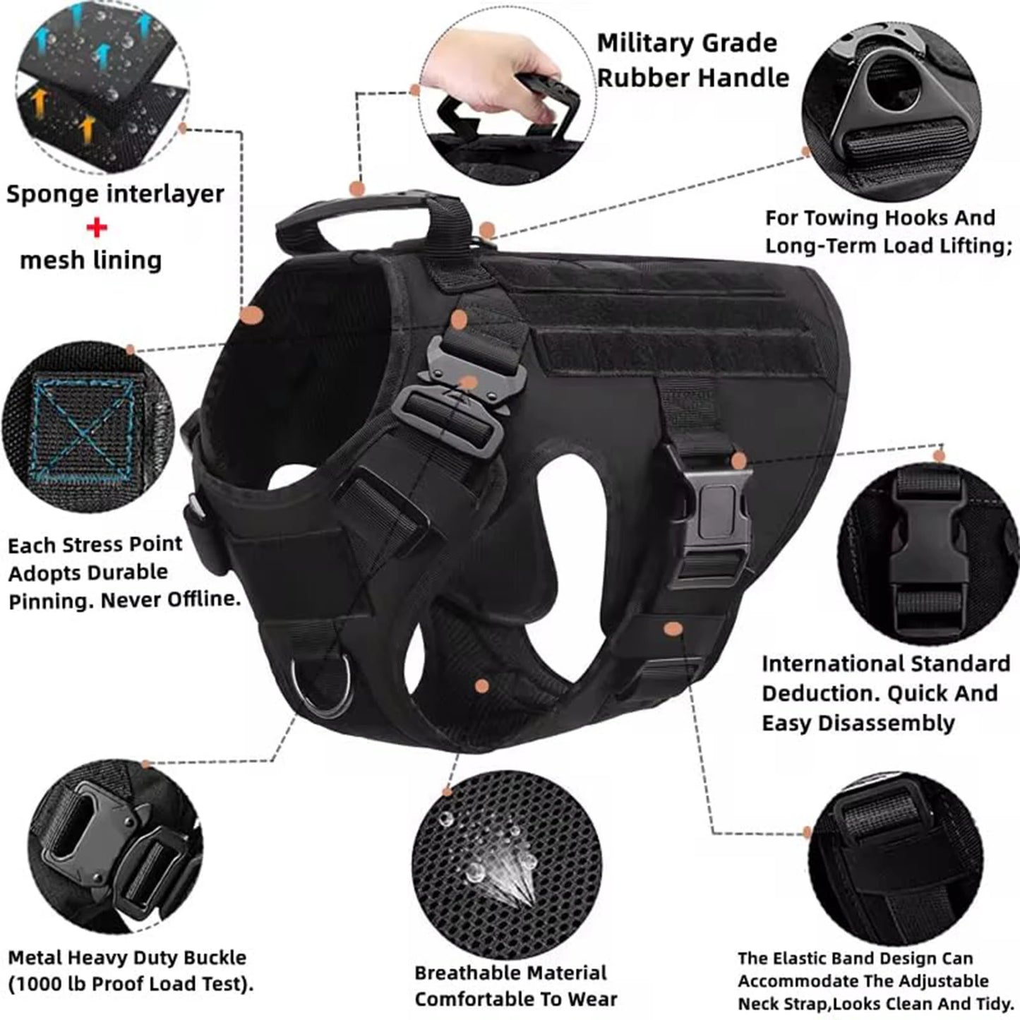 PETRAVELCN Tactical Dog Harness With Molle Pouches For Dogs