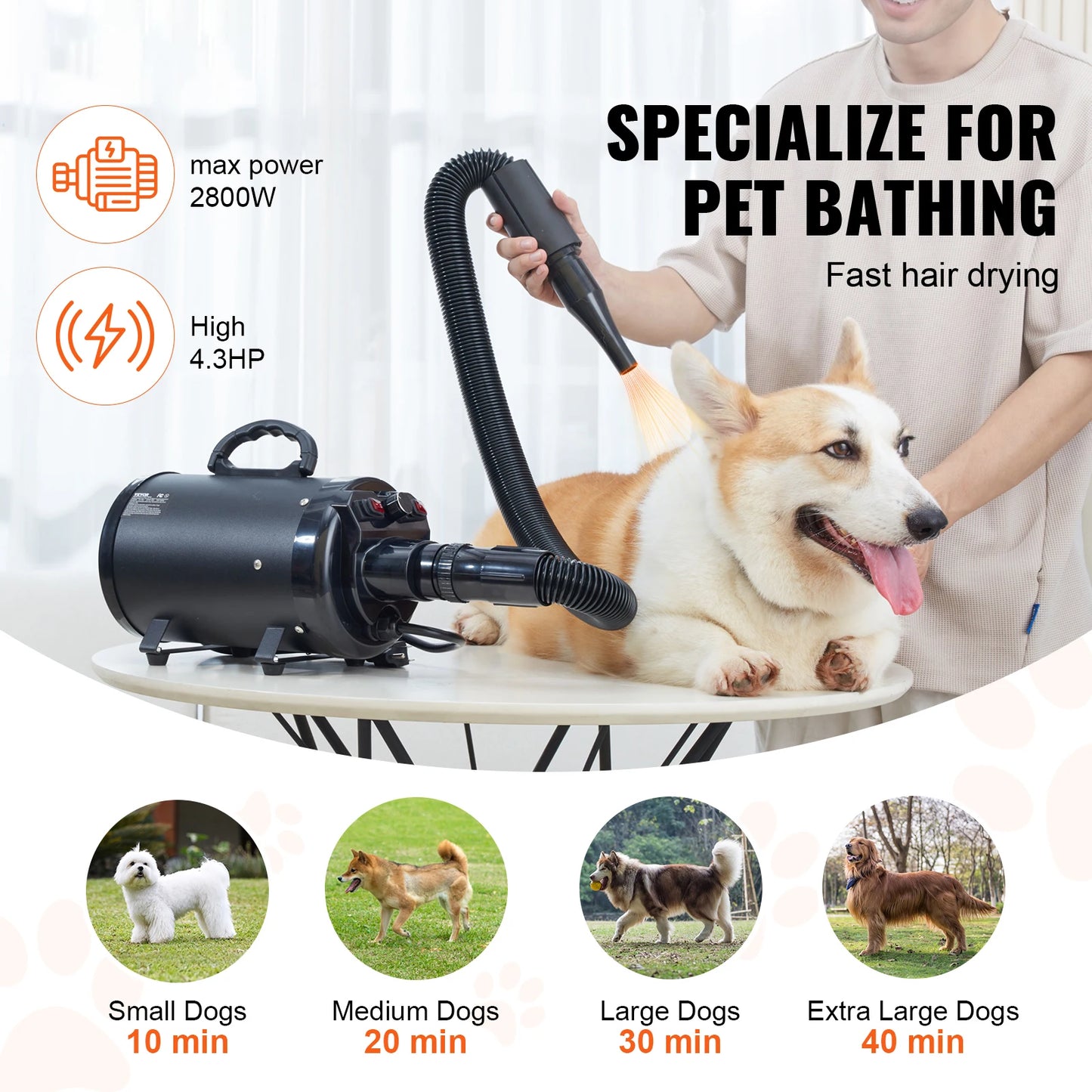 SucceBuy 2000W Pet Dog Grooming Blow Dryer With Adjustable Speed