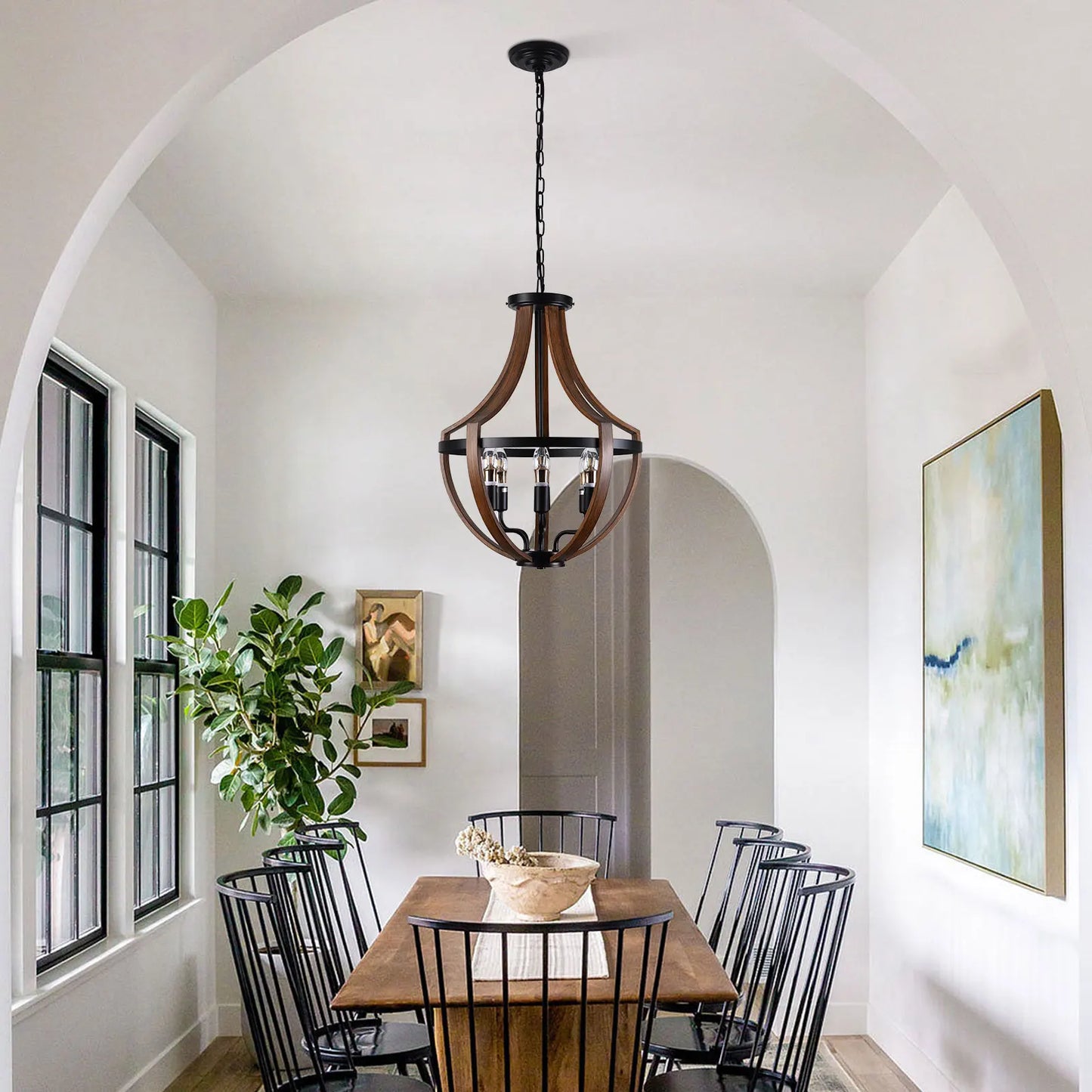 Modern Rustic Wood Pendant Light Fixture For Kitchen And Dining
