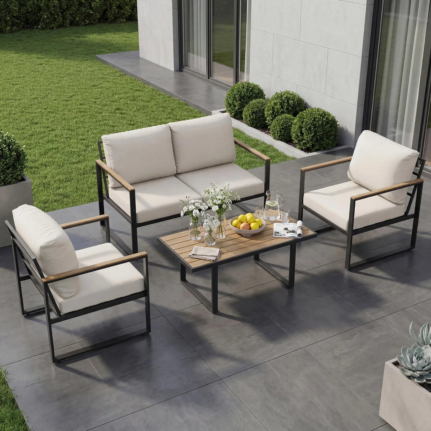 HobbyLane Modern 4 Piece Patio Furniture Set With Coffee Table